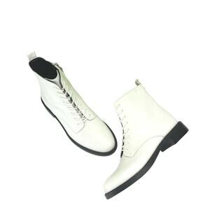 SAM EDELMAN "NINA" BRIGHT WHITE LEATHER LACE-UP COMBAT BOOT/BOOTIES/ANKLE BOOT🆕